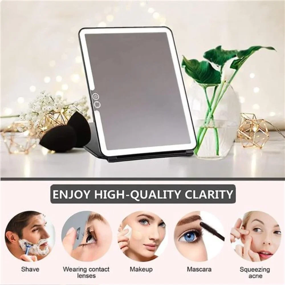 Folding Lighted Makeup Mirror with 72 LEDs 3 Colors Light Modes USB Rechargable